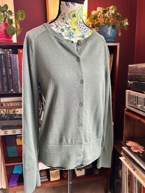 100% Extra Fine Merino Wool Sage Green - Grey Button-Up (see color shift)